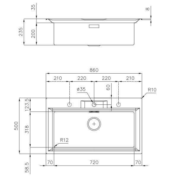Foster 2975060 FL 86 1V STD Lavello INCASSO INOX montato su piano Rettangolare Acciaio inossidabile - immagine 5