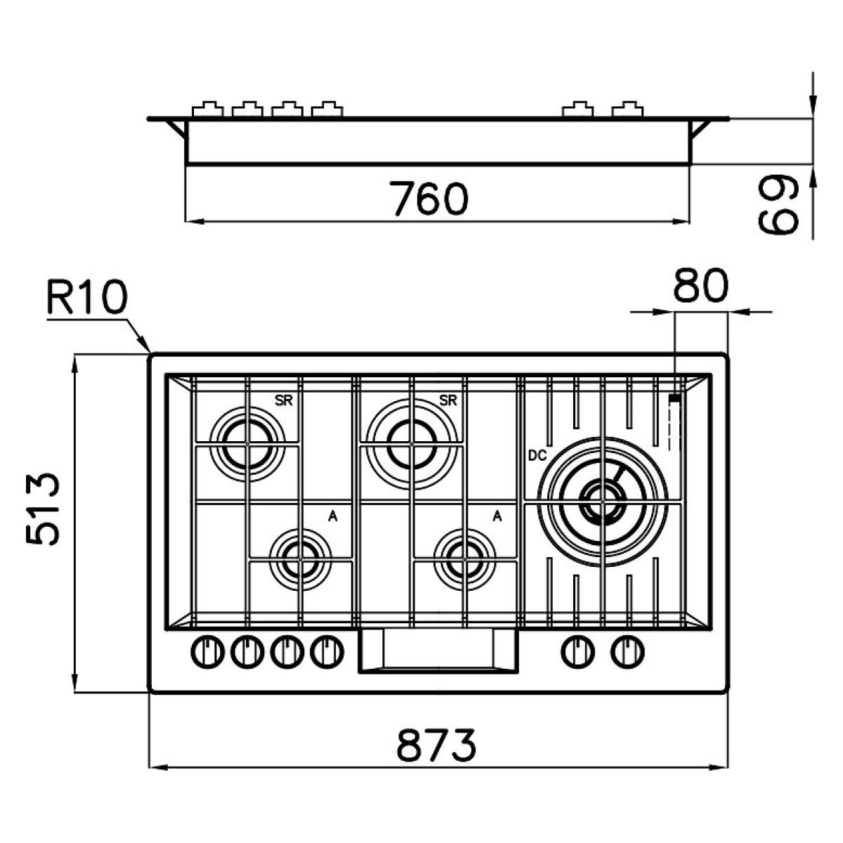 Foster 7201032 Piano Cottura FL 5 gas inox Spazzolato 86x50x6 cm - immagine 2