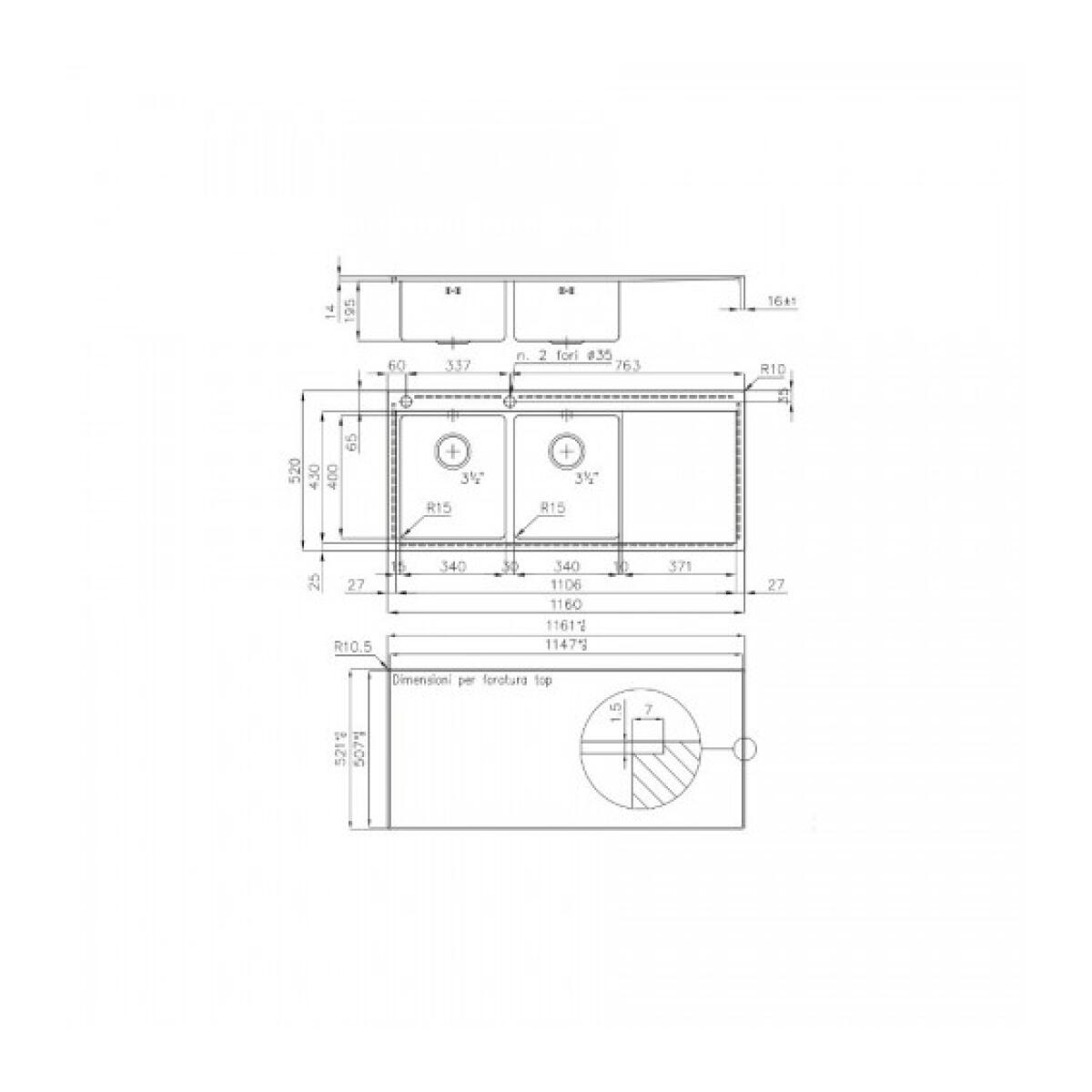 Foster 1252051 Master 116 2V FILOTOP Lavello ad incasso INOX Rettangolare Acciaio inossidabile - immagine 2