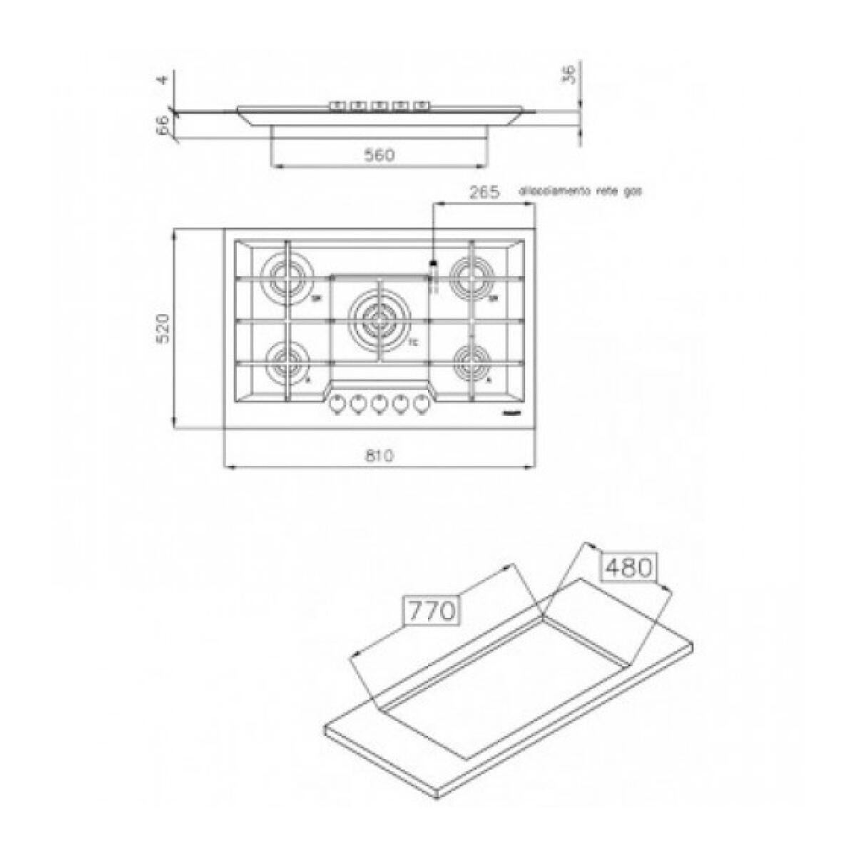 Foster 7600032 KE Piano Cottura 5 fuochi INOX Spazzolato, 80,3x51,3x3.3 cm - immagine 2