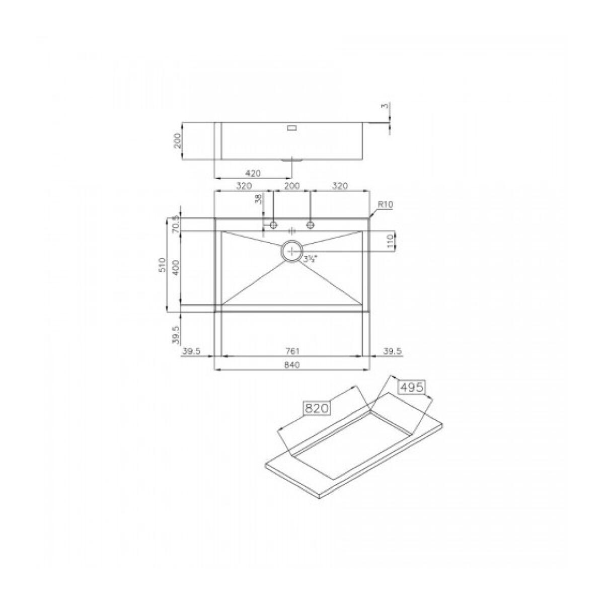 Foster 1219050 LAVELLO Quadra 1V 76x40 SEMIFILOTOP Rettangolare Acciaio inossidabile - immagine 2