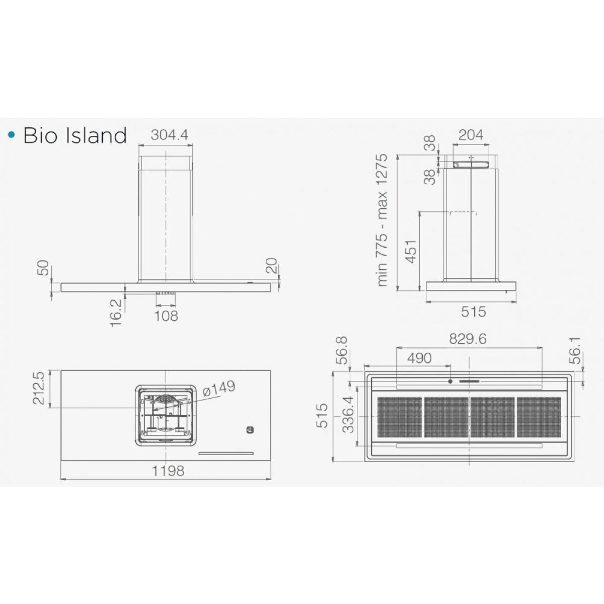 Elica PRF0148081 BIO ISLAND WH/A/120x51,5 USB ROVERE Sospeso Bianco, Legno 757m³/h A+ cappa aspirante - immagine 4