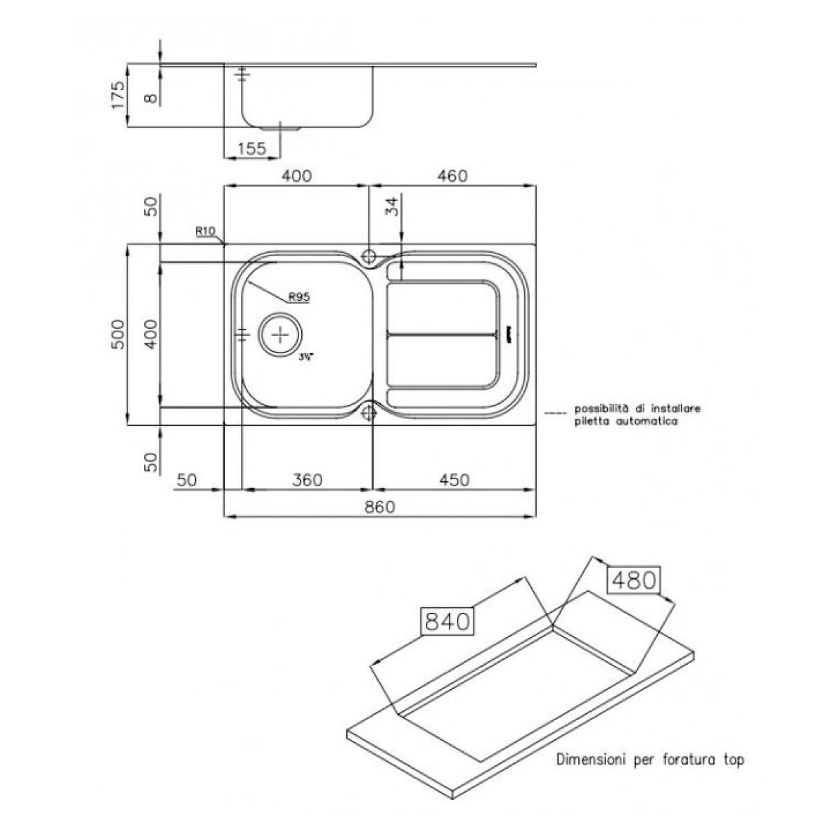 Foster 1281002 Moon 86X50 1V STD Rettangolare Acciaio inossidabile - immagine 2