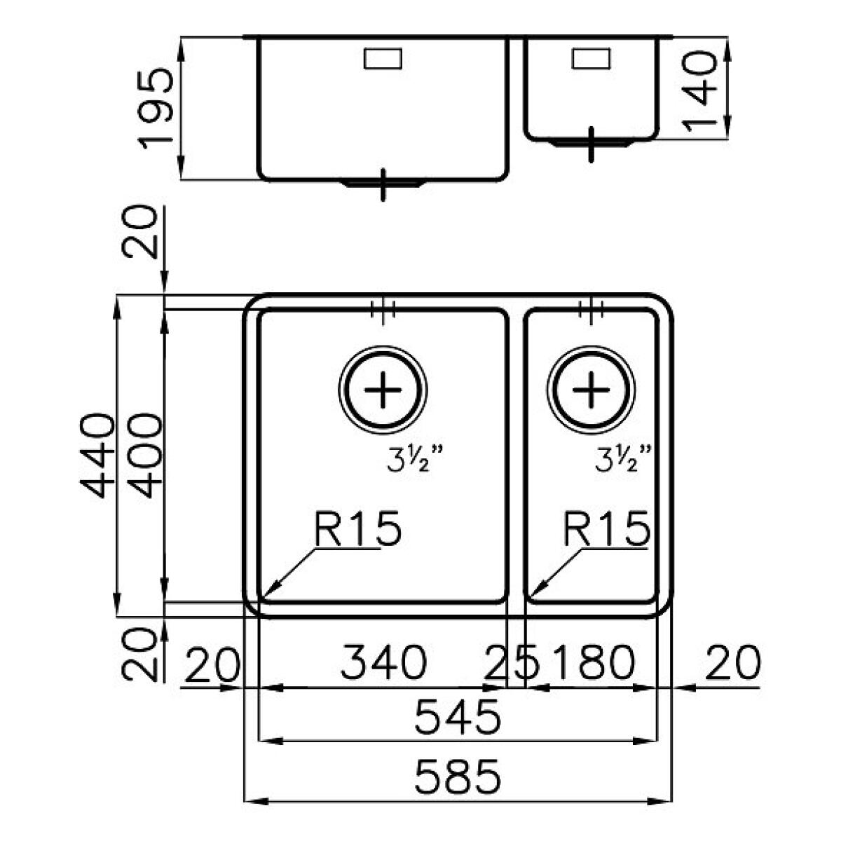 Foster 2201851 KE 1,5V 34+18 ST Lavello sottopiano Rettangolare Acciaio inossidabile - immagine 2