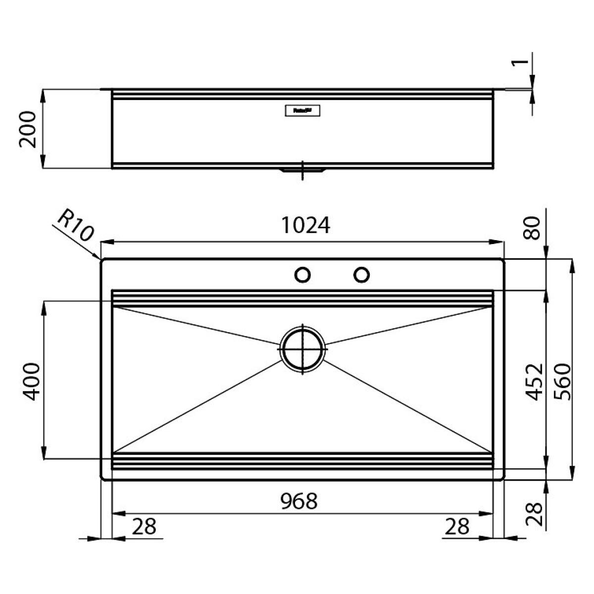Foster 1017050 Lavello Milano filotop - cm 102X56 - acciaio spazzolato 1 vasca - immagine 2