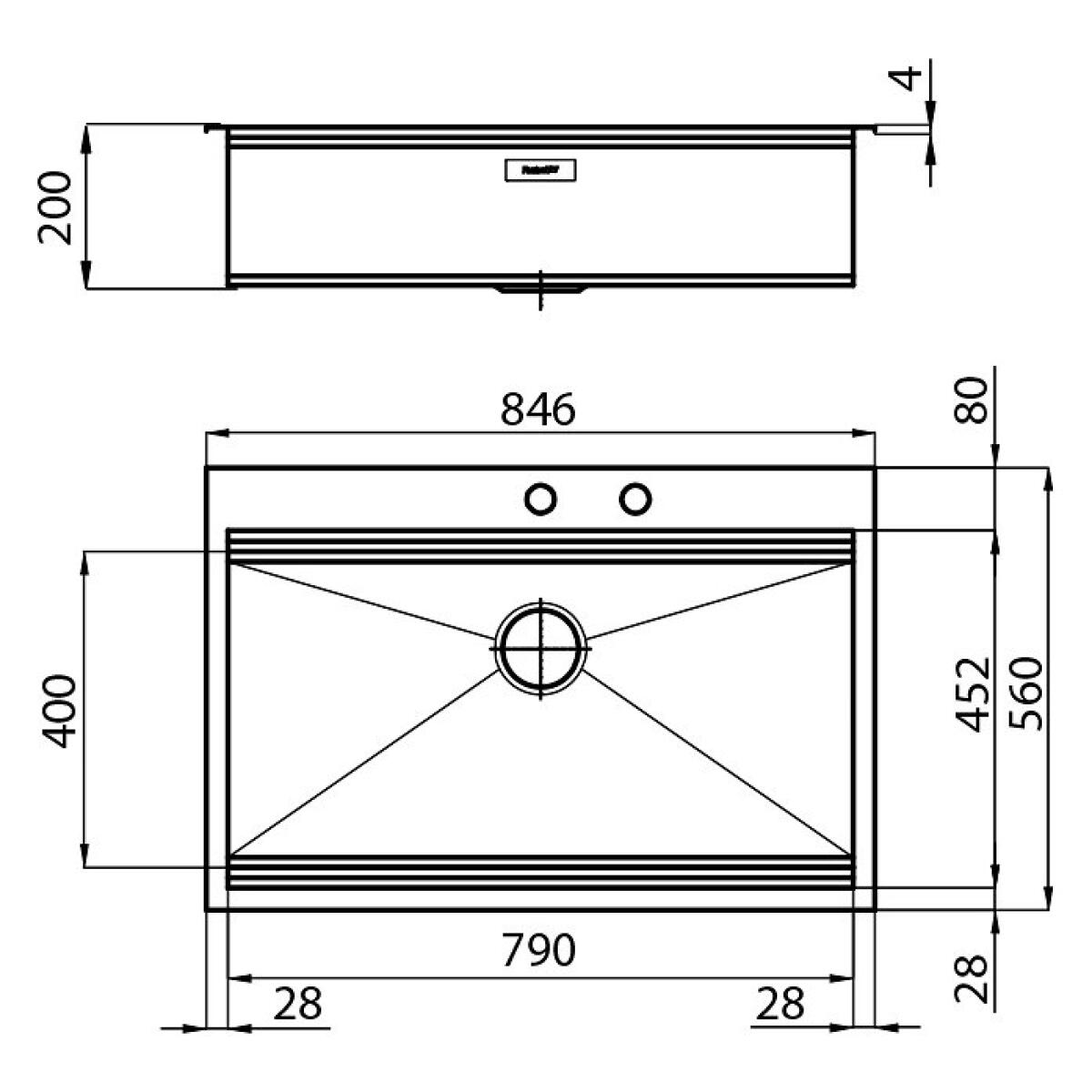 Foster 1025050 Lavello Milano incasso - cm. 85X56 - acciaio spazzolato 1 vasca 79X45 - immagine 2