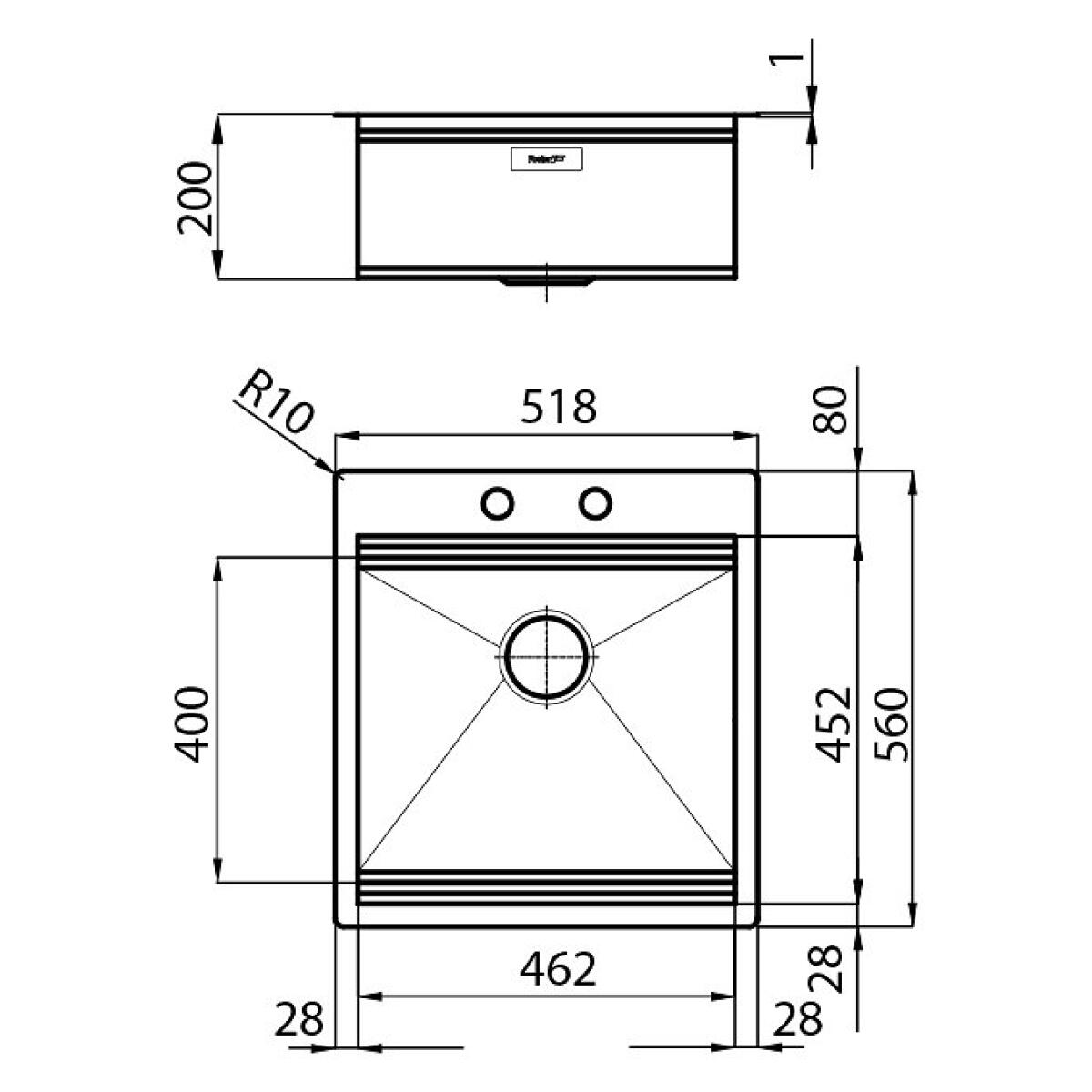 Foster 1011050 Milano Lavello filotop - cm. 52X56 - acciaio spazzolato 1 vasca 46,2X45,2 - immagine 2