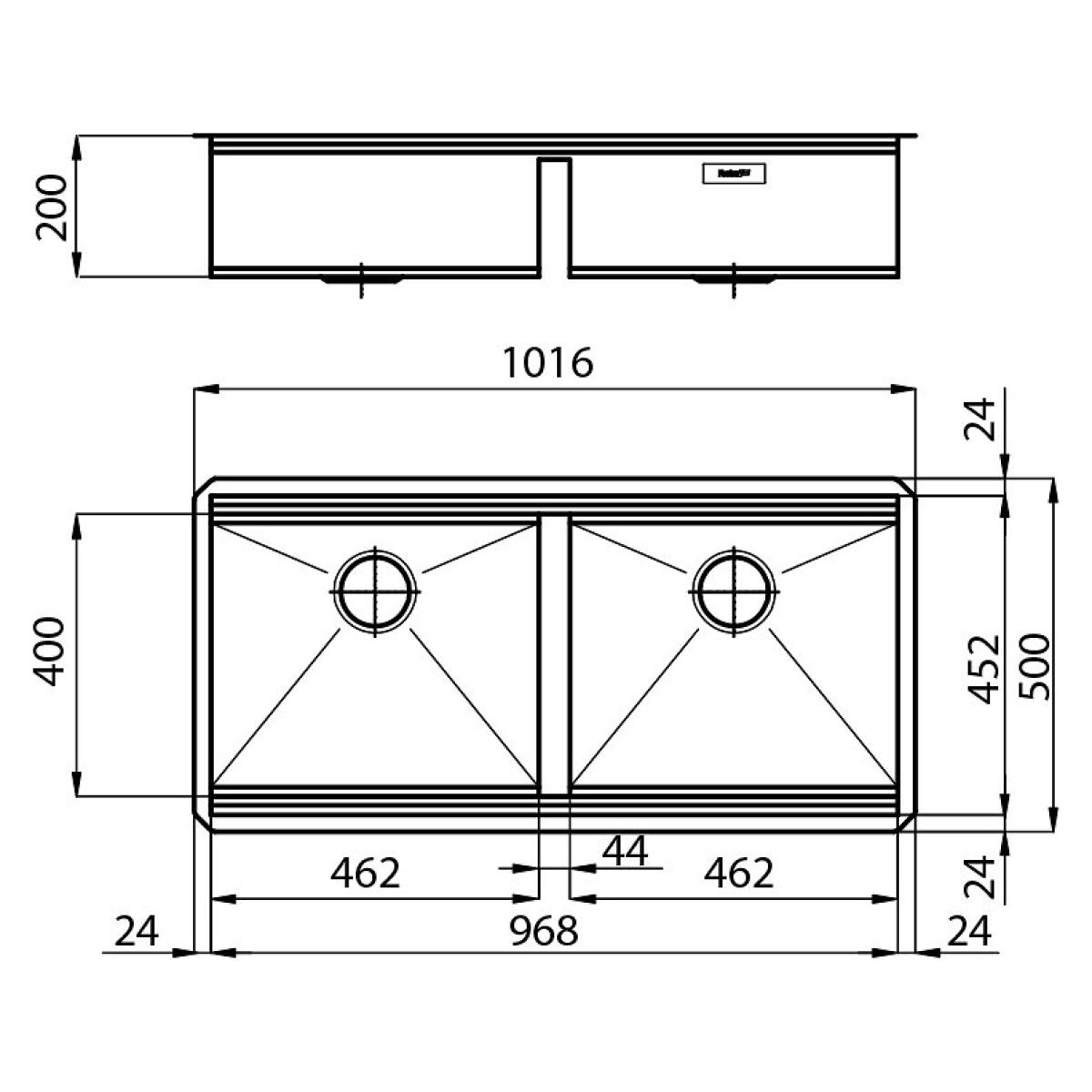 Foster 1016850 Milano Lavello sottotop - cm 102 - acciaio spazzolato 2 vasche - immagine 2