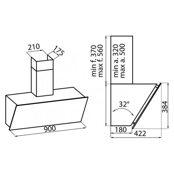 Foster 2450 Cappa FL Slim aspirante a parete cm 90 - acciaio satinato vetro nero o bianco - immagine 3