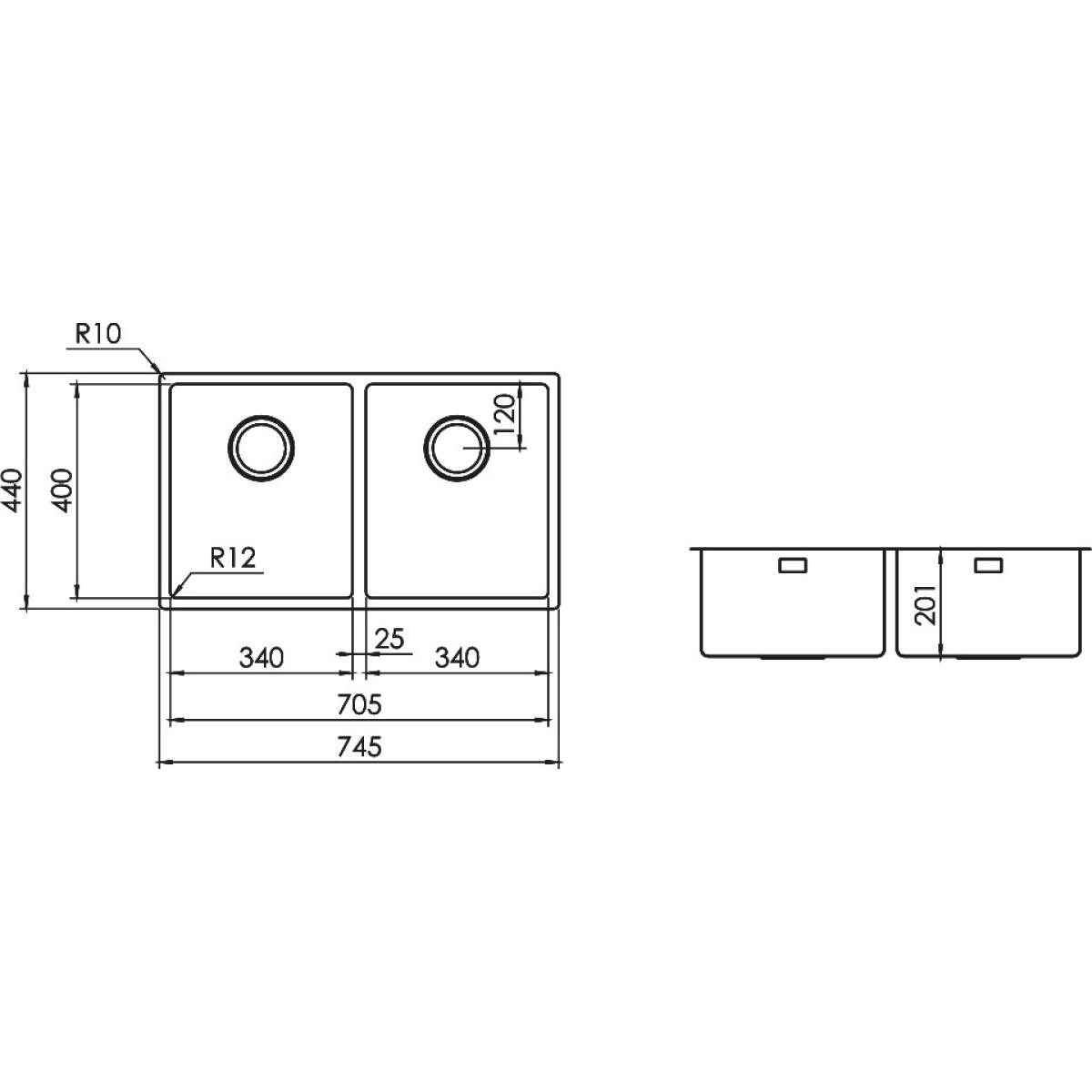 Lavello Plados MR7420 Maki R 2 vasche cm. 75 x 44 inox satinato FILOTOP - immagine 2