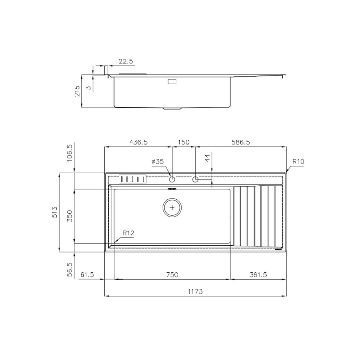 Foster 4504052 Stripe Lavello semifilo 1 vasca Sx e gocciolatoio Dx cm 117 x 51 - inox spazzolato - immagine 2