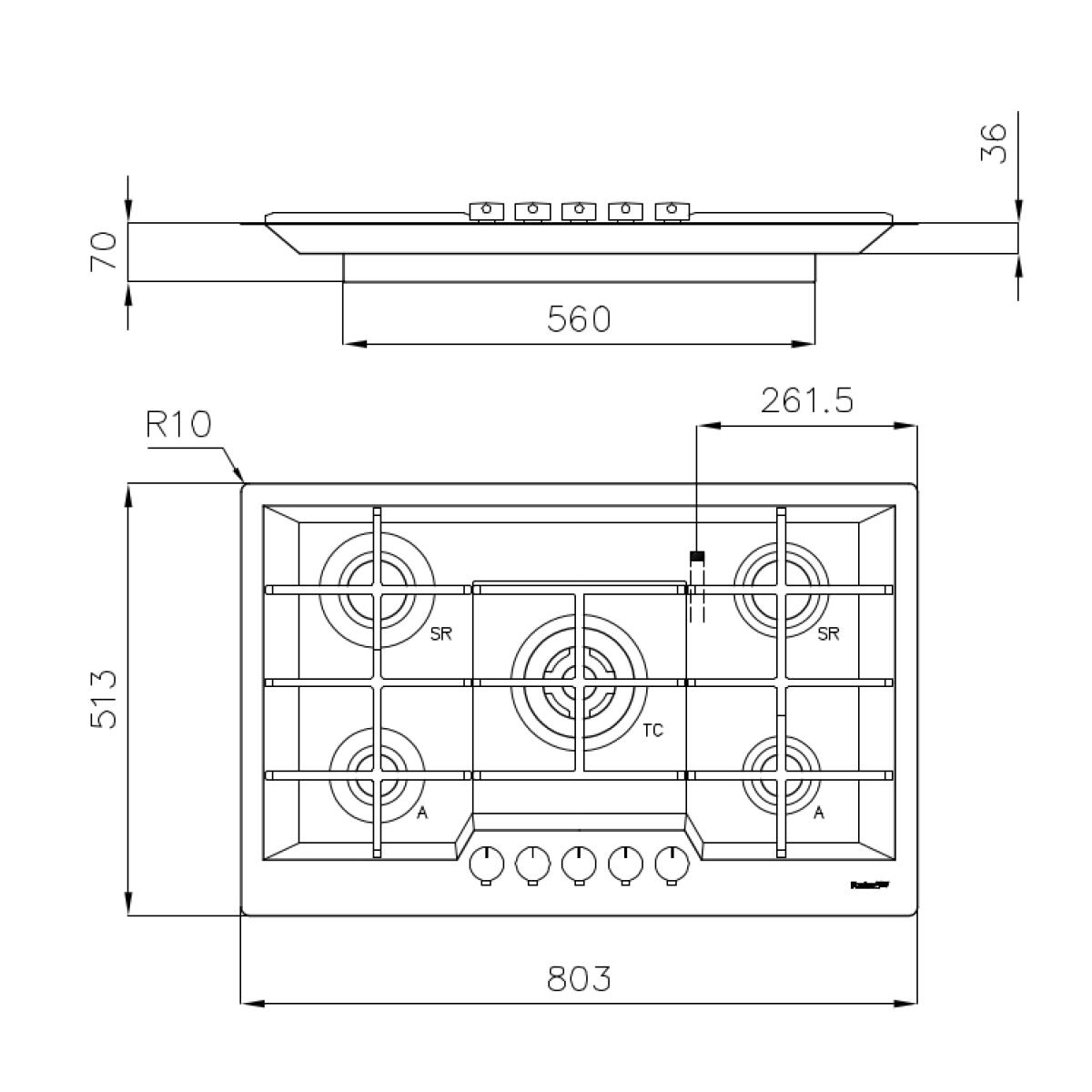 Foster 7600666 KE Piano Cottura 5 fuochi INOX Bruciatori GUN METAL , 80,3x51,3x3.3 cm FILOTOP - immagine 2