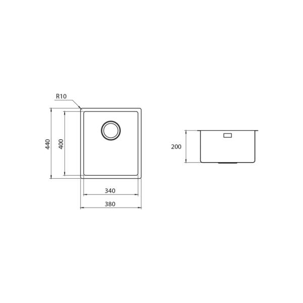 Plados SL3800 Maki St-r Lavello 1 vasca cm. 38 x 44 inox satinato SOTTO-TOP - immagine 3