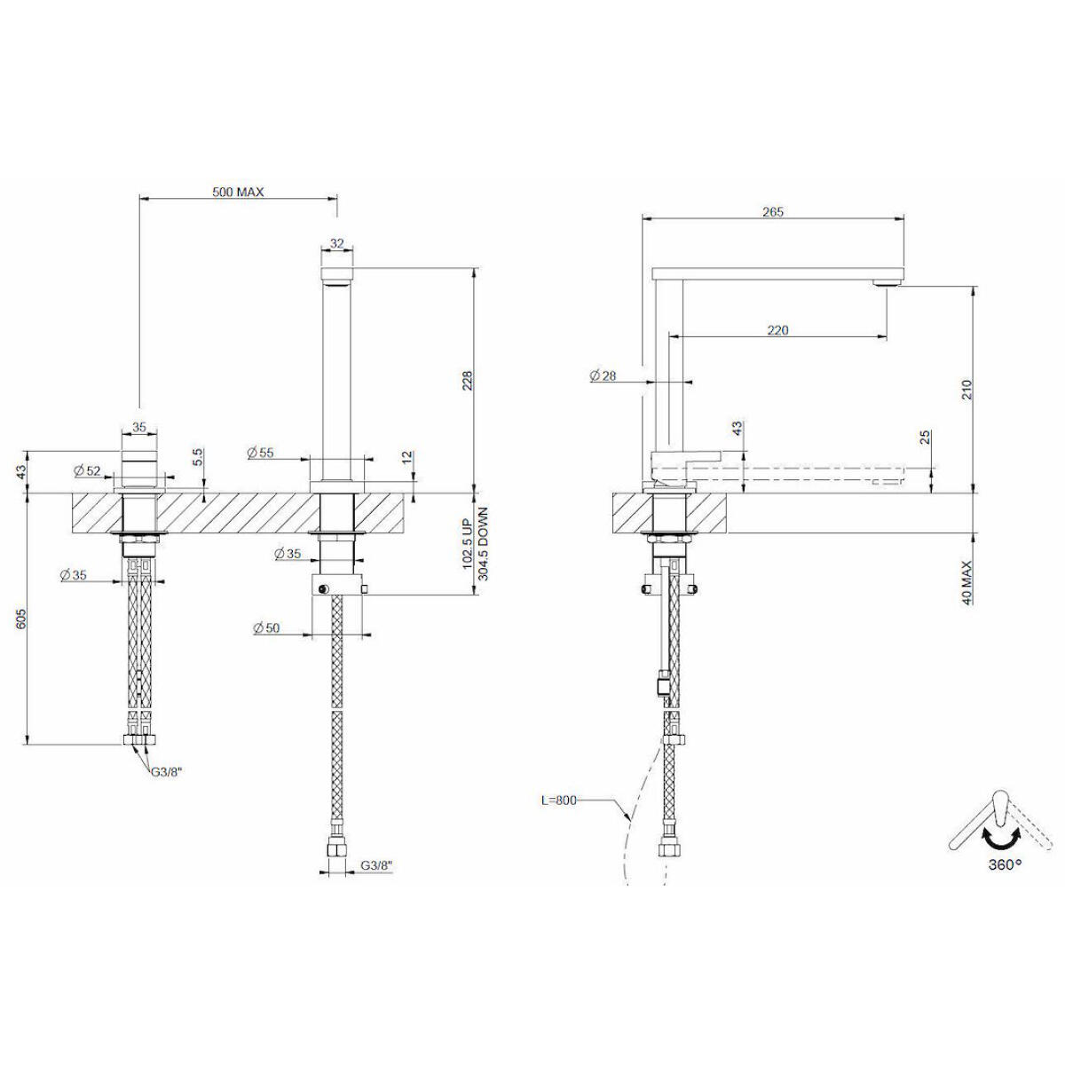 Foster 8478001 Miscelatore Flat Canna girevole a scomparsa Rotazione canna 360° Altezza 17,2 cm Cromato - immagine 2