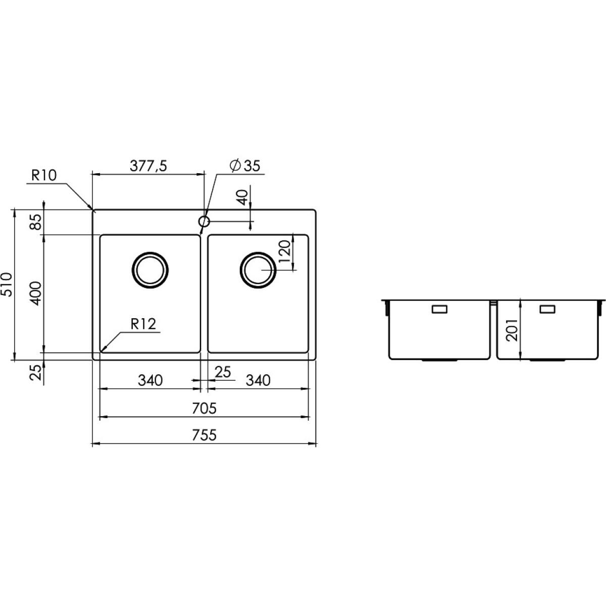Plados SR7520 Lavello cucina in acciaio inox satinato a DUE vasca Filotop - immagine 2