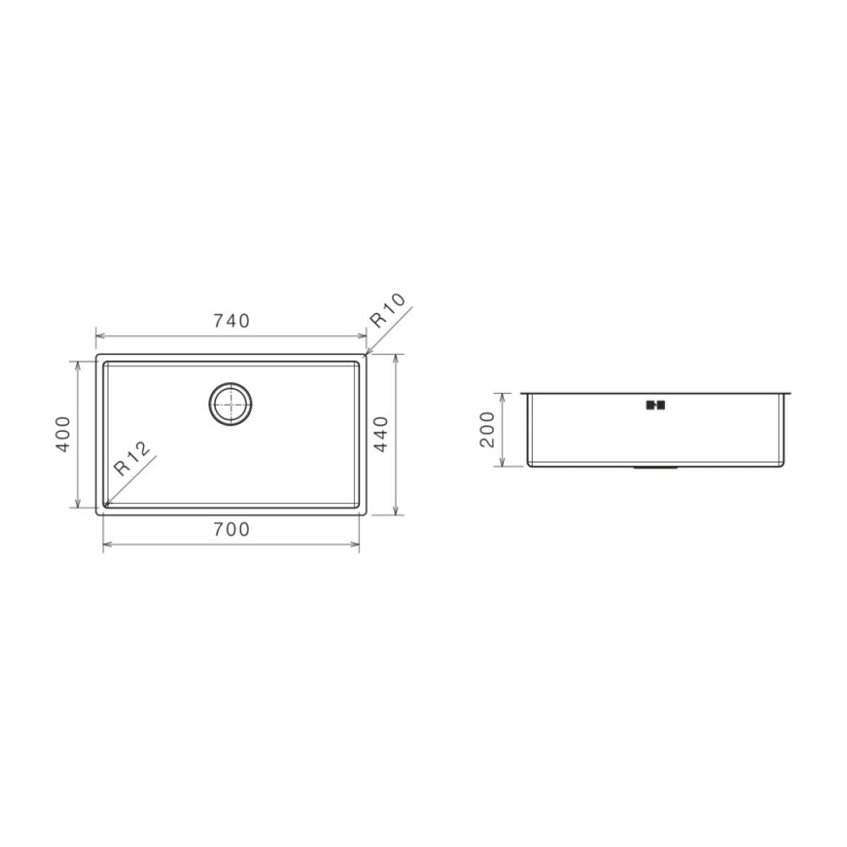 Plados SL7400 Maki St-R Lavello 1 vasche cm 74 x 44 sottotop inox satinato - immagine 2