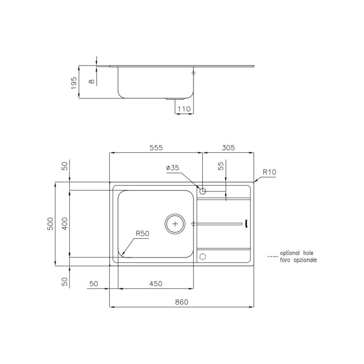 Foster 3218002 Evo Lavello 1 vasca incasso 86 x 50 con gocciolatoio DESTRO inox - immagine 2
