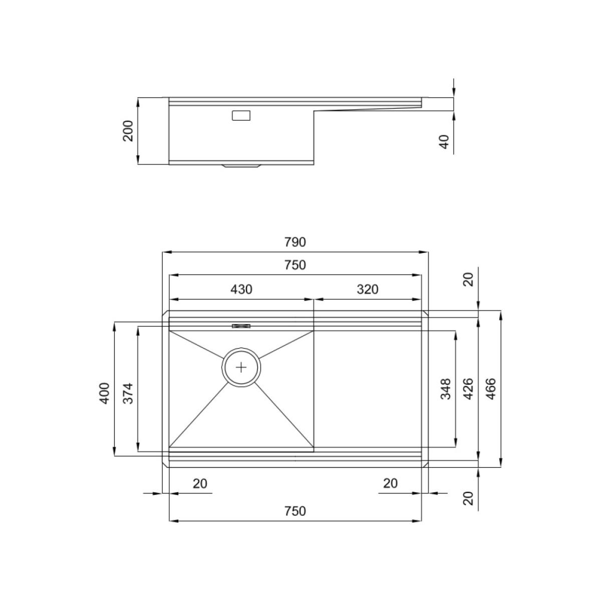 Foster 1040851 Milanello Workstation Lavello sottotop 1 vasca dx e gocciolatoio sx cm 79 x 47 inox spazzolato con 2 griglie in dotazione - immagine 2