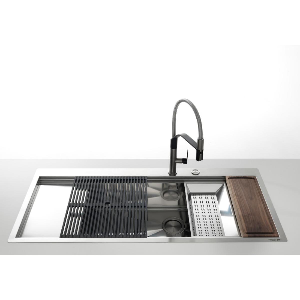Foster 1040851 Milanello Workstation Lavello sottotop 1 vasca dx e gocciolatoio sx cm 79 x 47 inox spazzolato con 2 griglie in dotazione - immagine 5