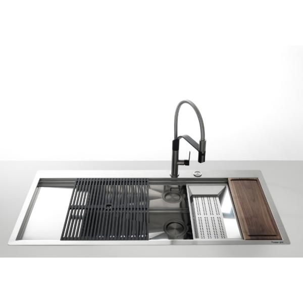 Foster 1040851 Milanello Workstation Lavello sottotop 1 vasca dx e gocciolatoio sx cm 79 x 47 inox spazzolato con 2 griglie in dotazione - immagine 5