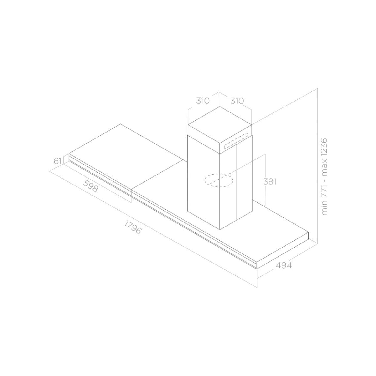 Elica ELEMENT ISLAND BLMAT/A/180 Cappa isola cm. 180 nero opaco e vetro nero - immagine 2