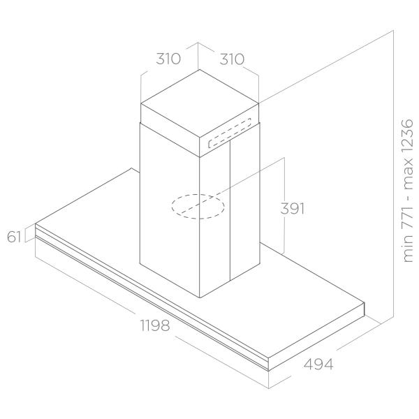 Elica ELEMENT ISLAND BLMAT/A/120 Cappa isola cm. 120 nero opaco e vetro nero - immagine 3