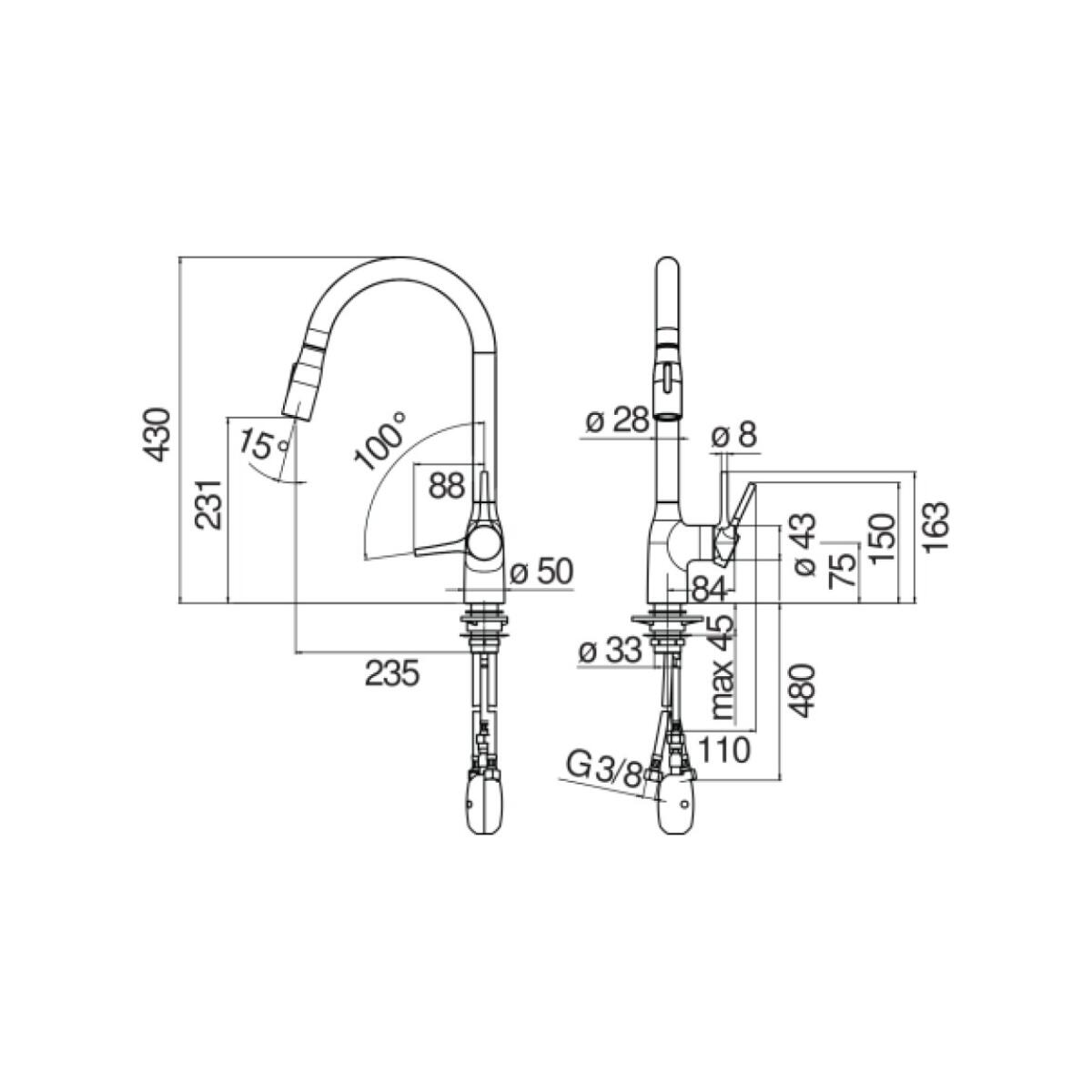Nobili CU128137BM Miscelatore Mania monocomando cucina con doccetta NERO - immagine 2