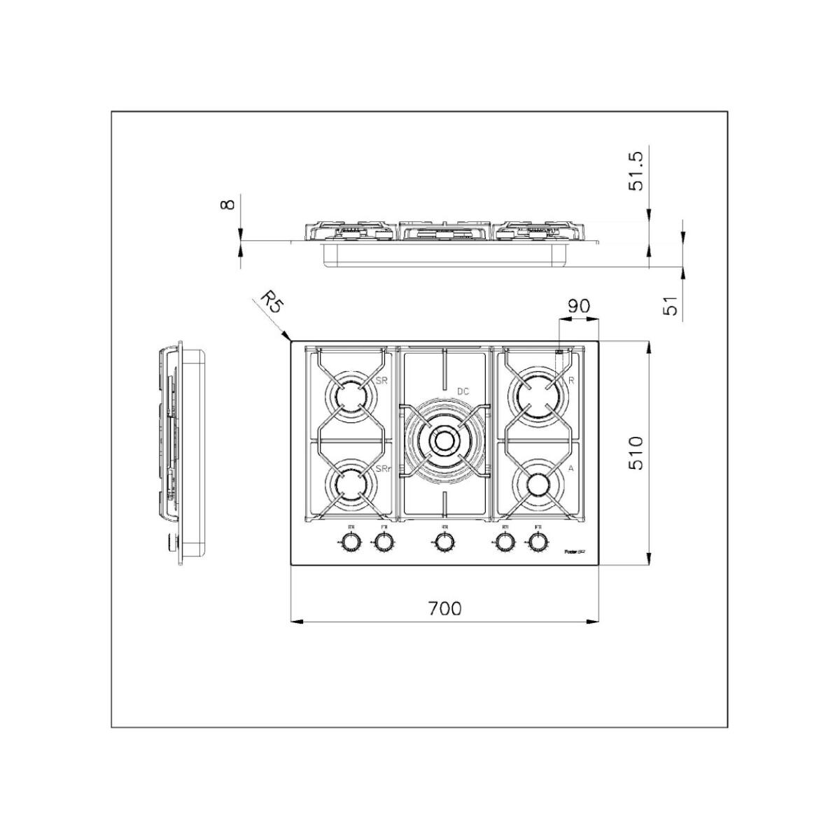 Foster 7042632 Power Glass Piano cottura a gas cm 70 vetro nero - immagine 2