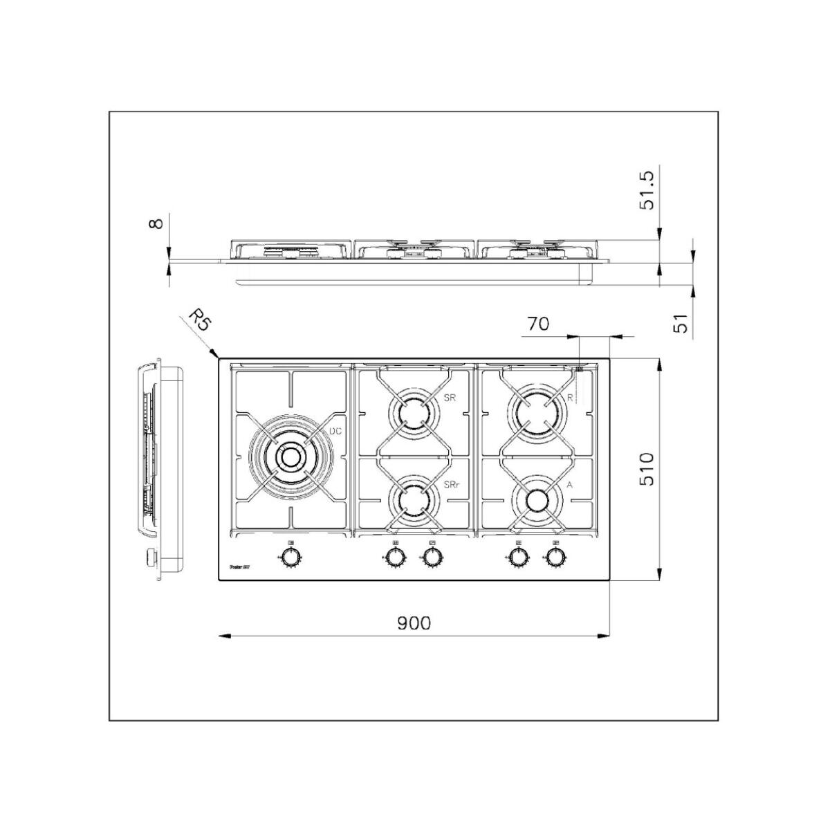 Foster 7044632 Power Glass Piano cottura a gas cm 90 vetro nero - immagine 2