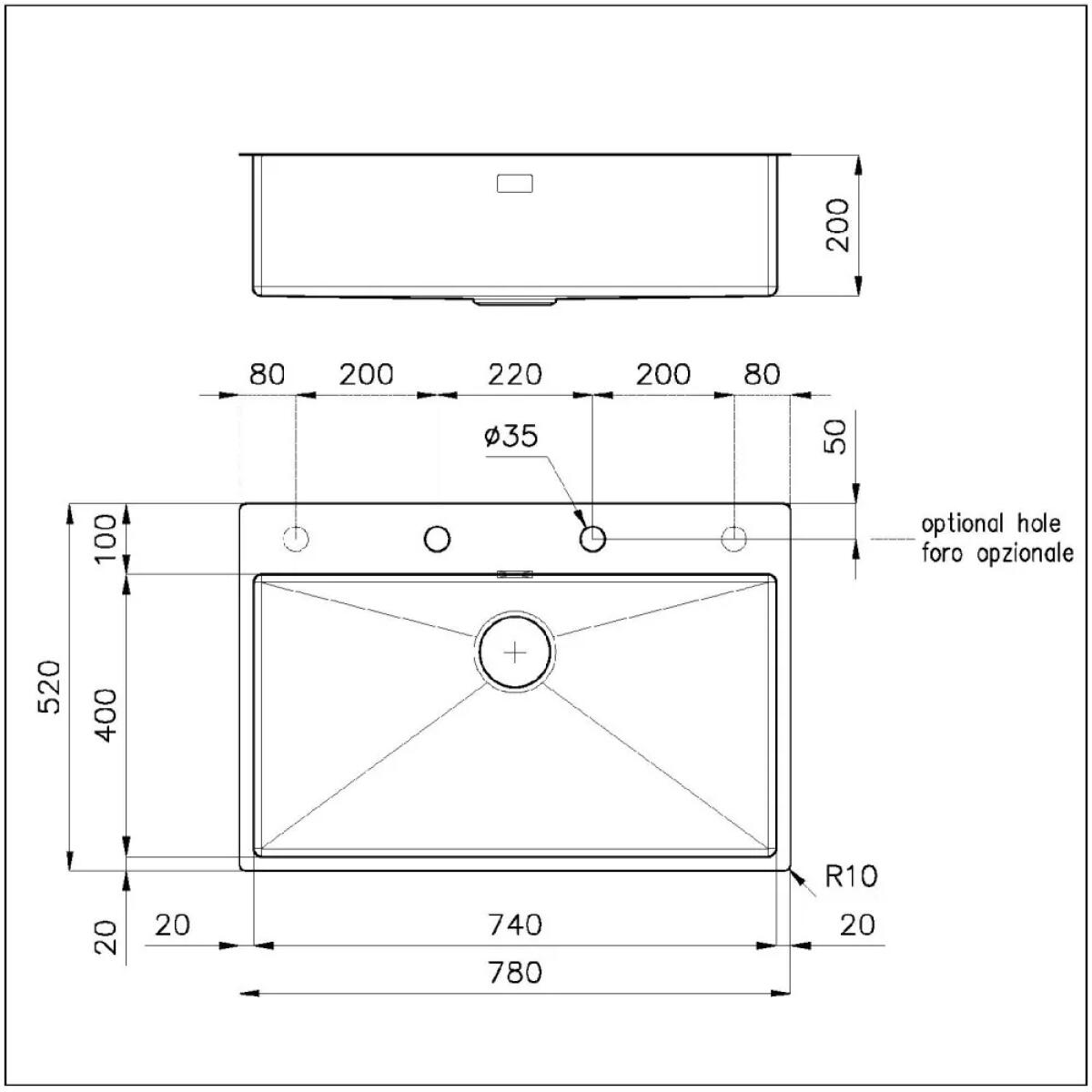 Foster 1737050 Quadra R12 Lavello 1 vasca sopratop - filotop 78 x 52 cm piletta automatica inox - immagine 7