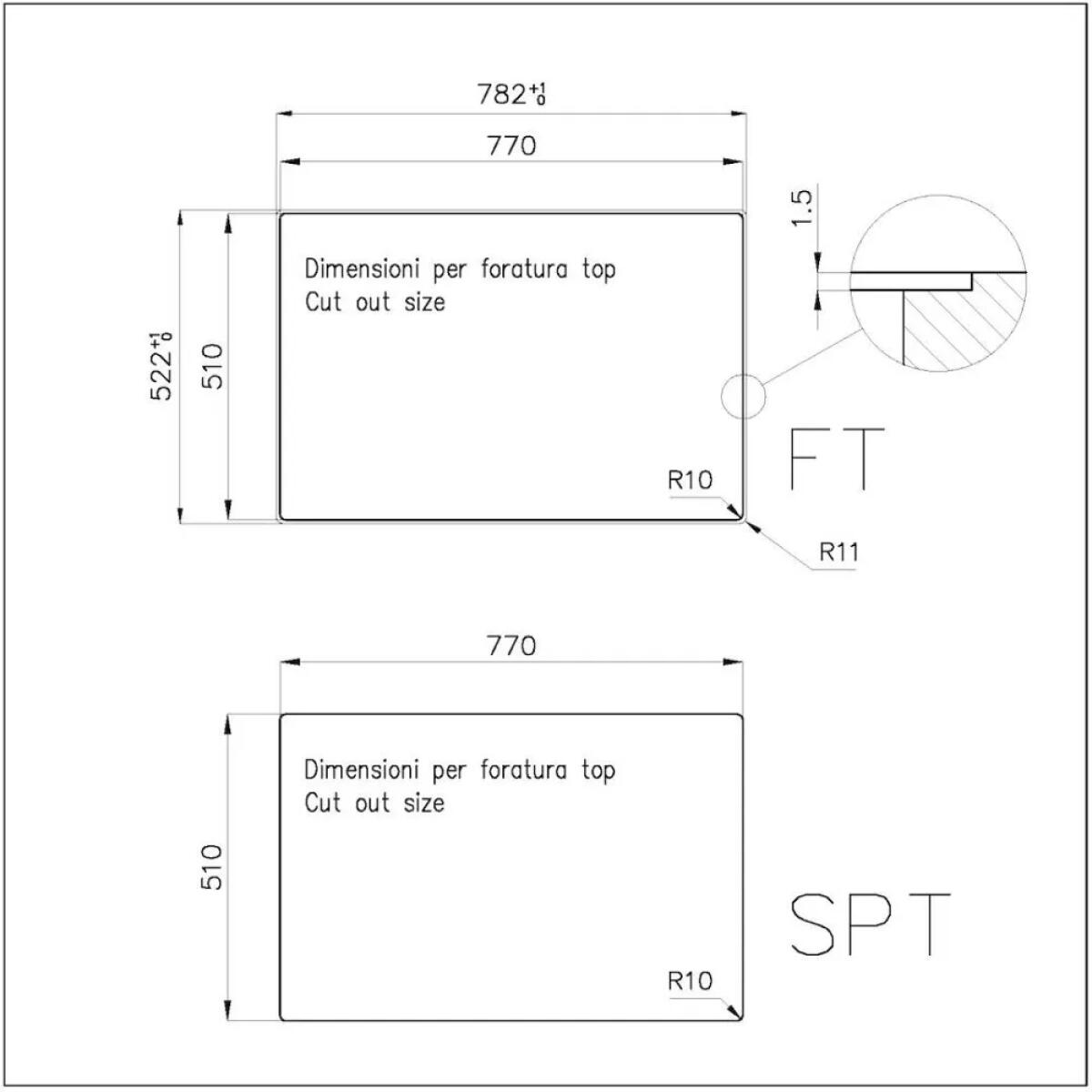 Foster 1737050 Quadra R12 Lavello 1 vasca sopratop - filotop 78 x 52 cm piletta automatica inox - immagine 6