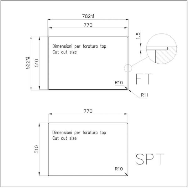 Foster 1737050 Quadra R12 Lavello 1 vasca sopratop - filotop 78 x 52 cm piletta automatica inox - immagine 6
