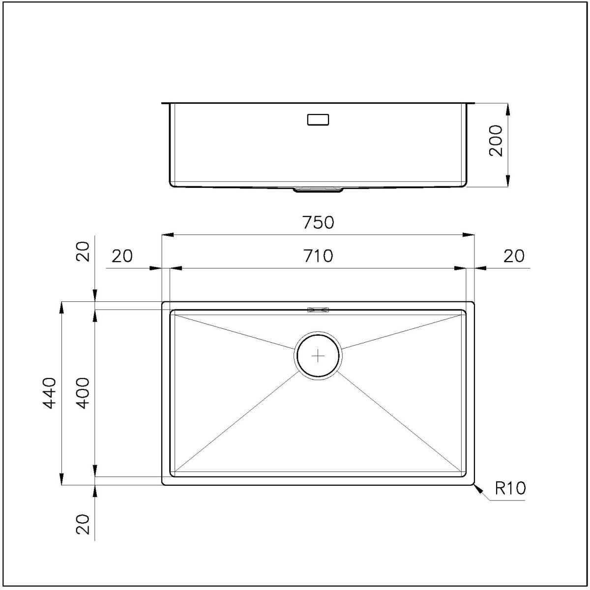 Foster 1717856 Quadra R12 Lavello 1 vasca sottotop 75 x 44 cm Gun Metal - immagine 2