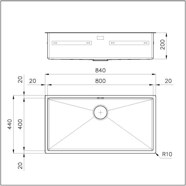 Foster 1718050 Quadra R12 Lavello 1 vasca sopratop filotop 84 x 44 cm inox - immagine 3