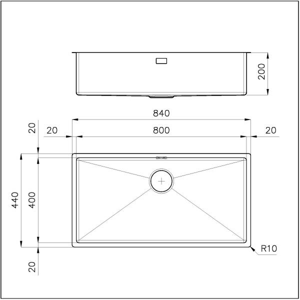 Foster 1718050 Quadra R12 Lavello 1 vasca sottotop 84 x 44 cm inox - immagine 2