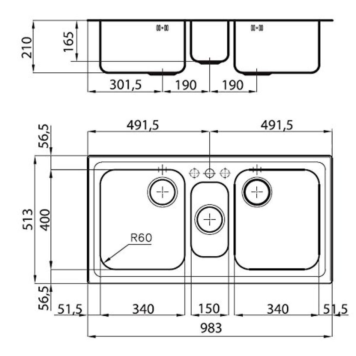 Foster 1373 060 lavello INOX montato su piano Rettangolare Acciaio inossidabile - immagine 2